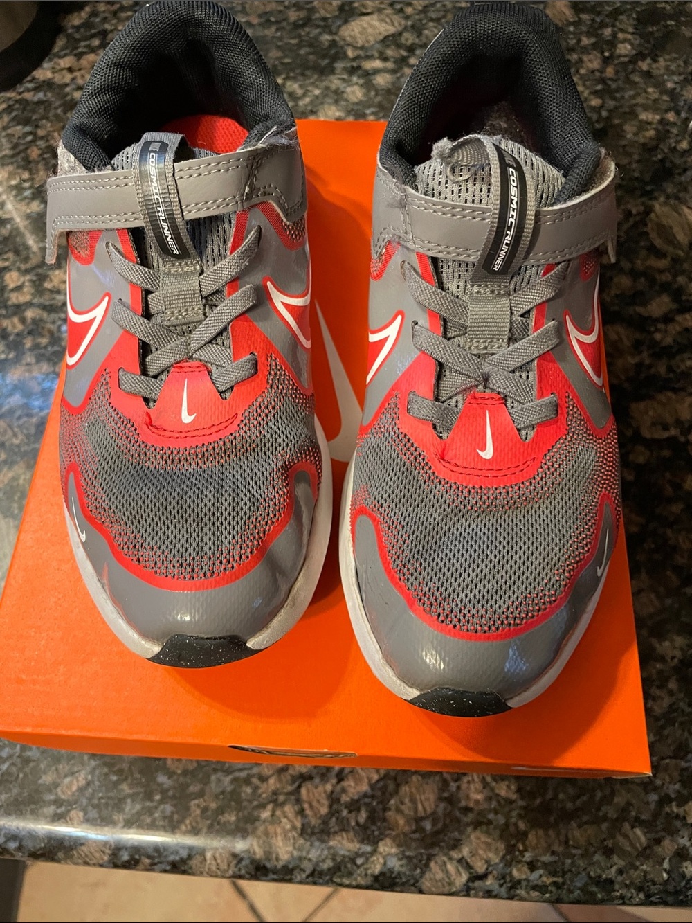 Nike Kids Gray and Red Active Sneakers with Hook-and-Loop Strap